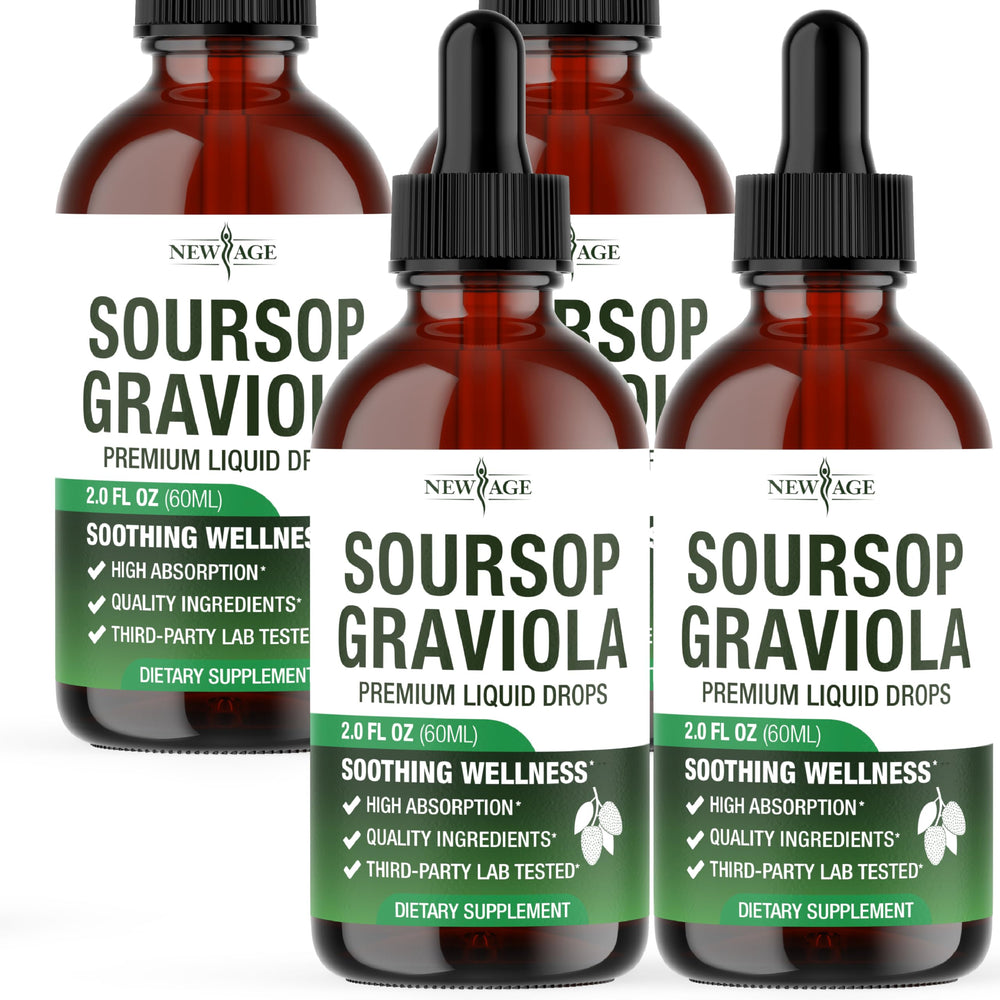 NEW AGE Soursop Drops bottle front showing rich fruit flavor for daily immune support