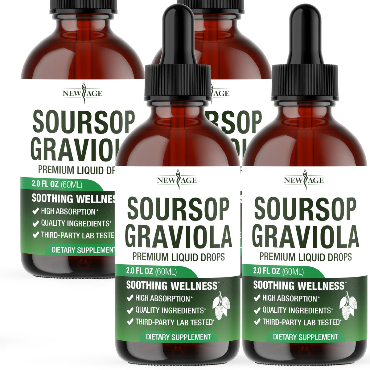 NEW AGE Soursop Drops bottle front showing rich fruit flavor for daily immune support