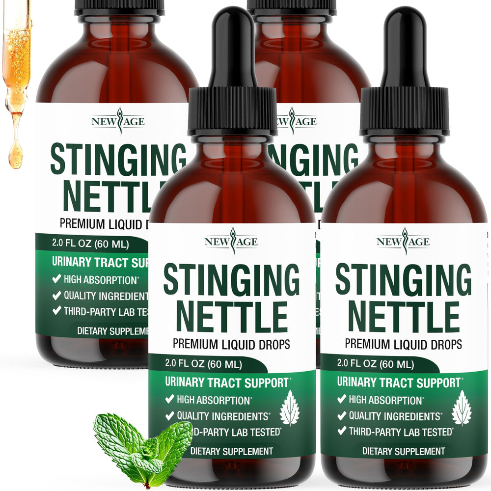 NEW AGE Stinging Nettle Root Drops bottle front, vegan tincture for daily wellness