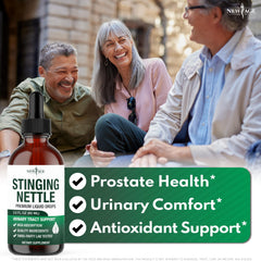 NEW AGE Stinging Nettle Root Drops label close-up highlighting GMO-free formula