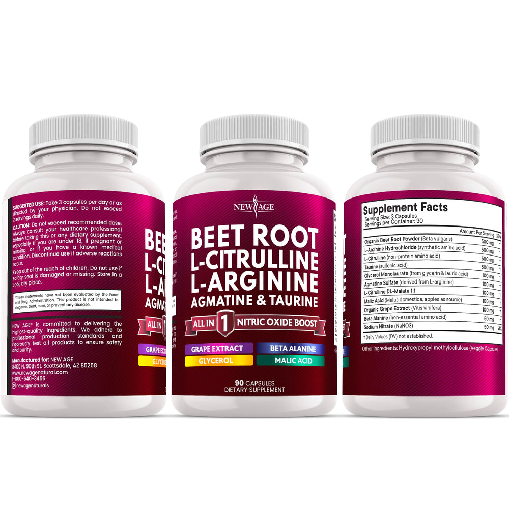 NEW AGE Bottle and supplement facts panel highlighting quality and safety.