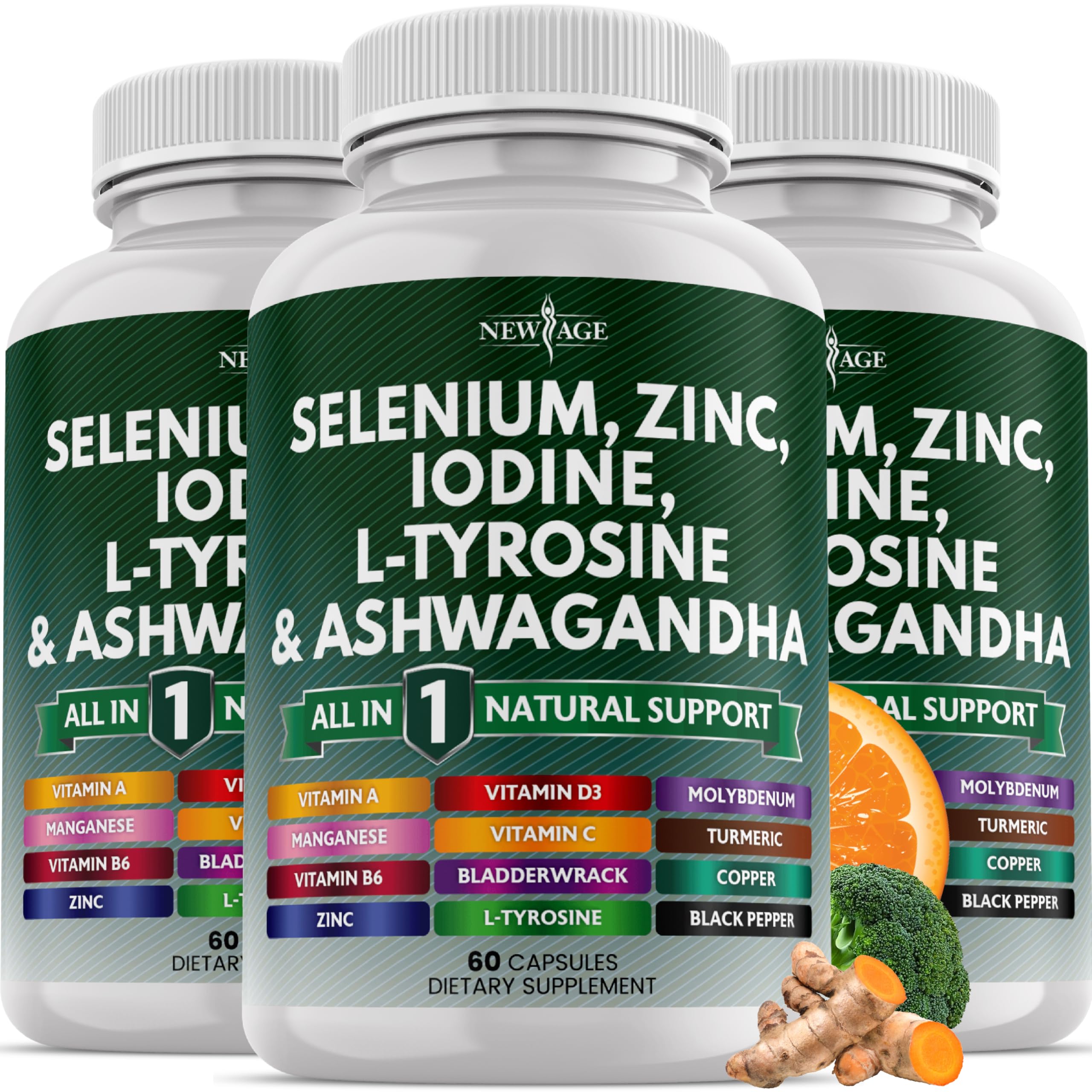 New Age thyroid supplement bottle front view supports daily balance