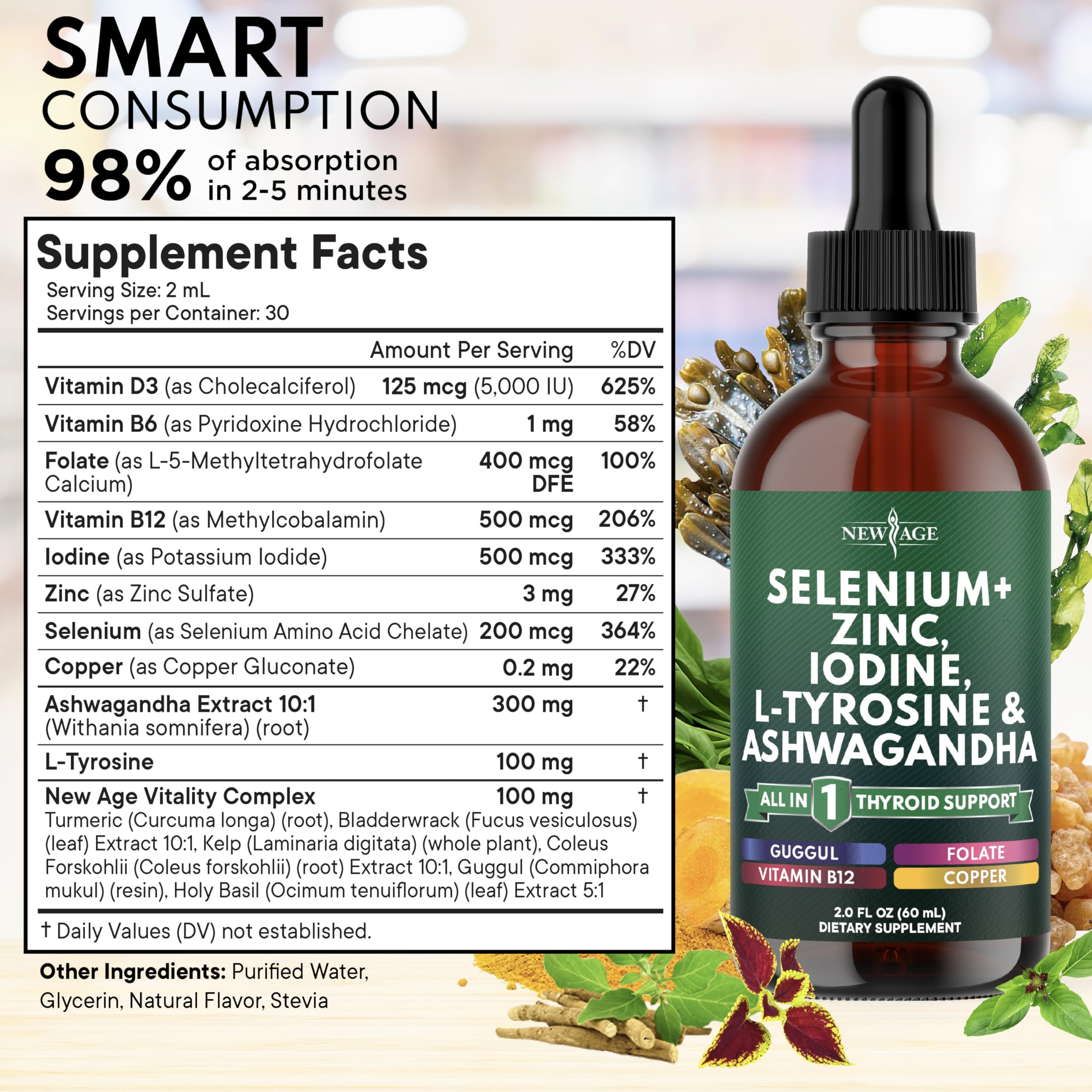 NEW AGE Thyroid Support Drops amber bottle protects quality and freshness.