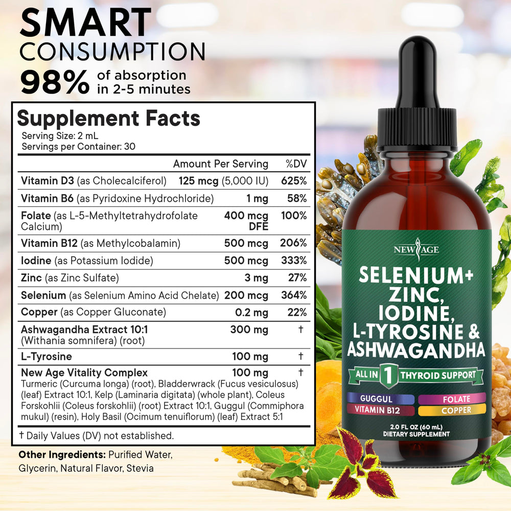 NEW AGE Thyroid Support Drops amber bottle protects quality and freshness.