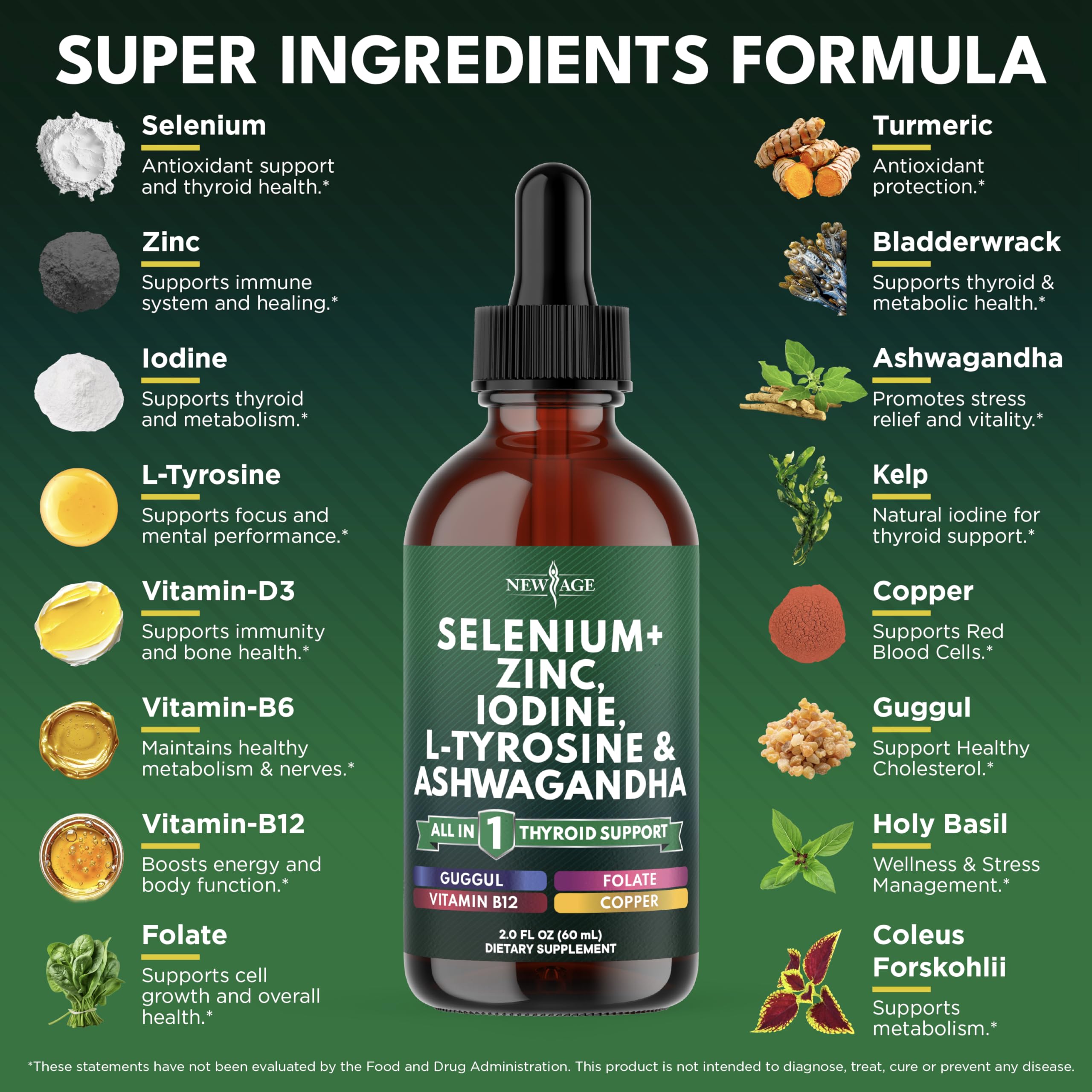 New Age Thyroid Support Drops pour showing smooth liquid for quick absorption