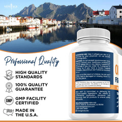 New Age Omega-3 capsules arranged in the bottle for daily use.