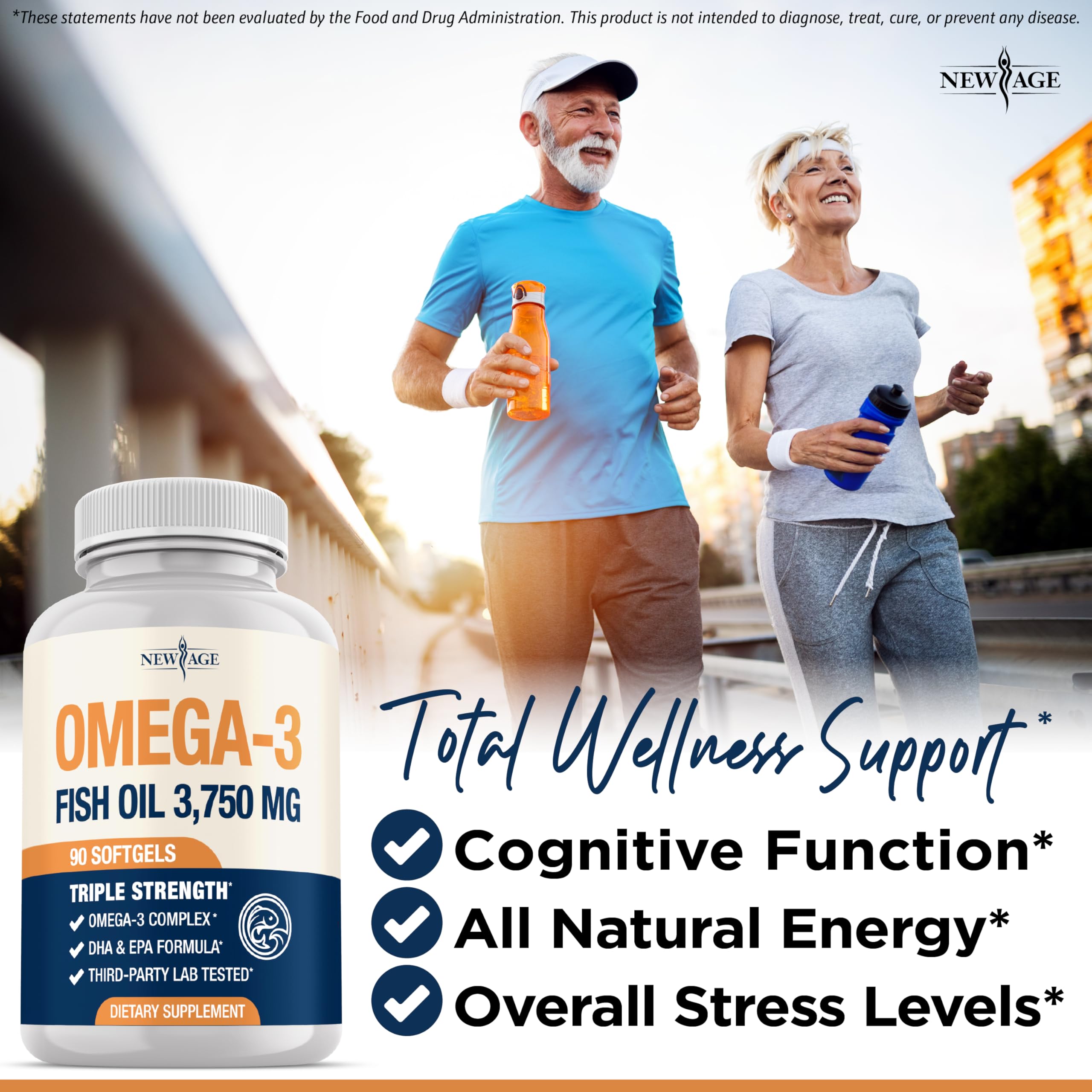 New Age Omega-3 label close-up with ingredients and serving size.