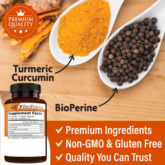 NEW AGE Turmeric capsules poured into spoon illustrating easy daily dosage