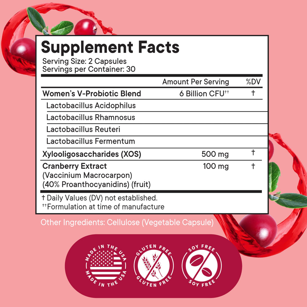 NEW AGE Vaginal Probiotics with cranberry extract highlights antioxidant support.
