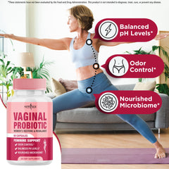NEW AGE Vaginal Probiotics lactobacillus blend close-up emphasizing pH-friendly formula.