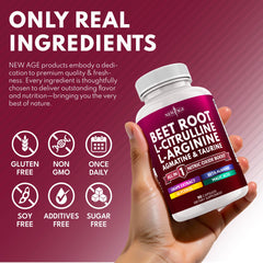NEW AGE Vegan capsules in close-up with USA-made facility badge for quality.