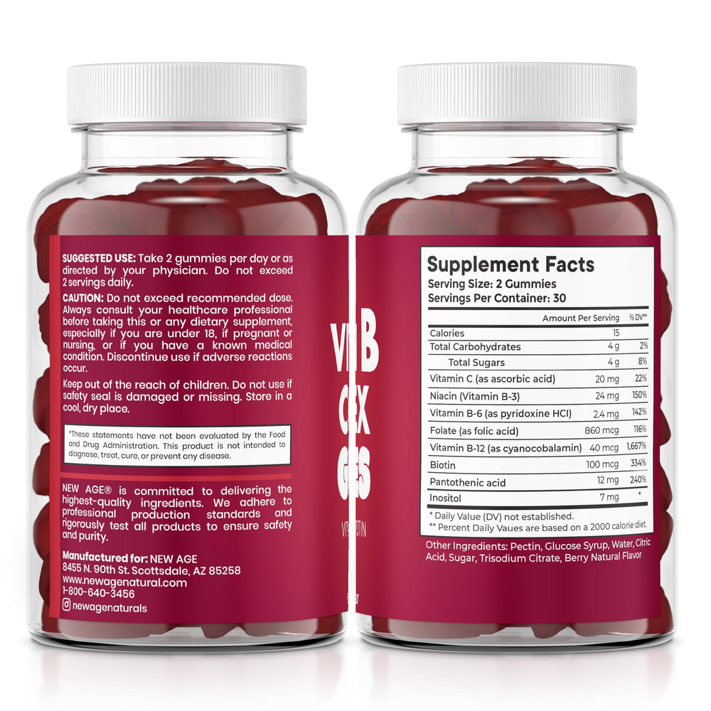 New Age Vitamin B Complex Gummies made in the USA badge on label