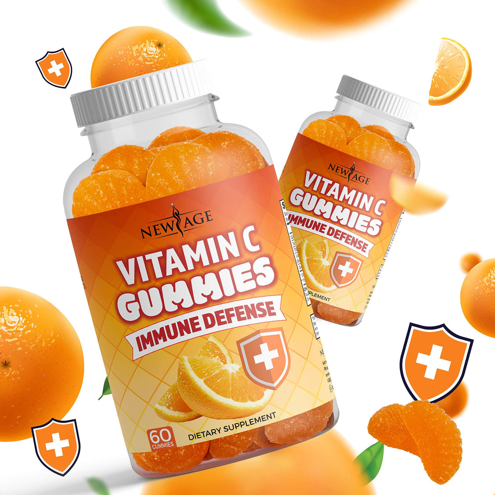 NEW AGE Vitamin C Gummies vegetarian and gluten-free badge closeup.