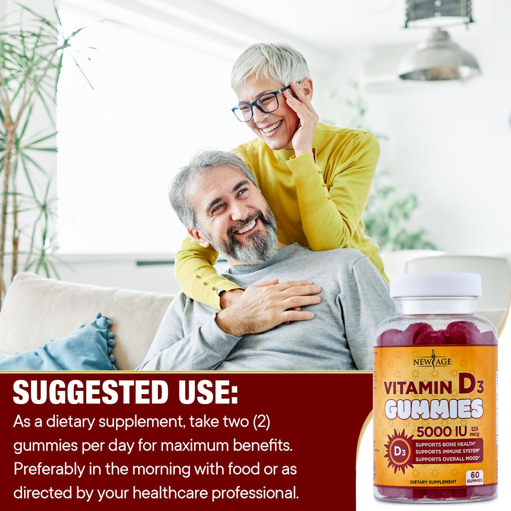 New Age Vitamin D3 gummies gluten-free symbol on packaging