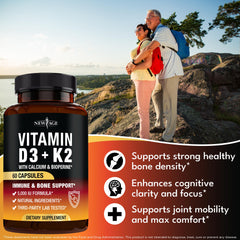 NEW AGE Vitamin D3 K2 label close-up highlighting D3 and K2 MK-7 details.