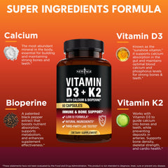 NEW AGE Vitamin D3 K2 capsules ready for daily wellness routine.