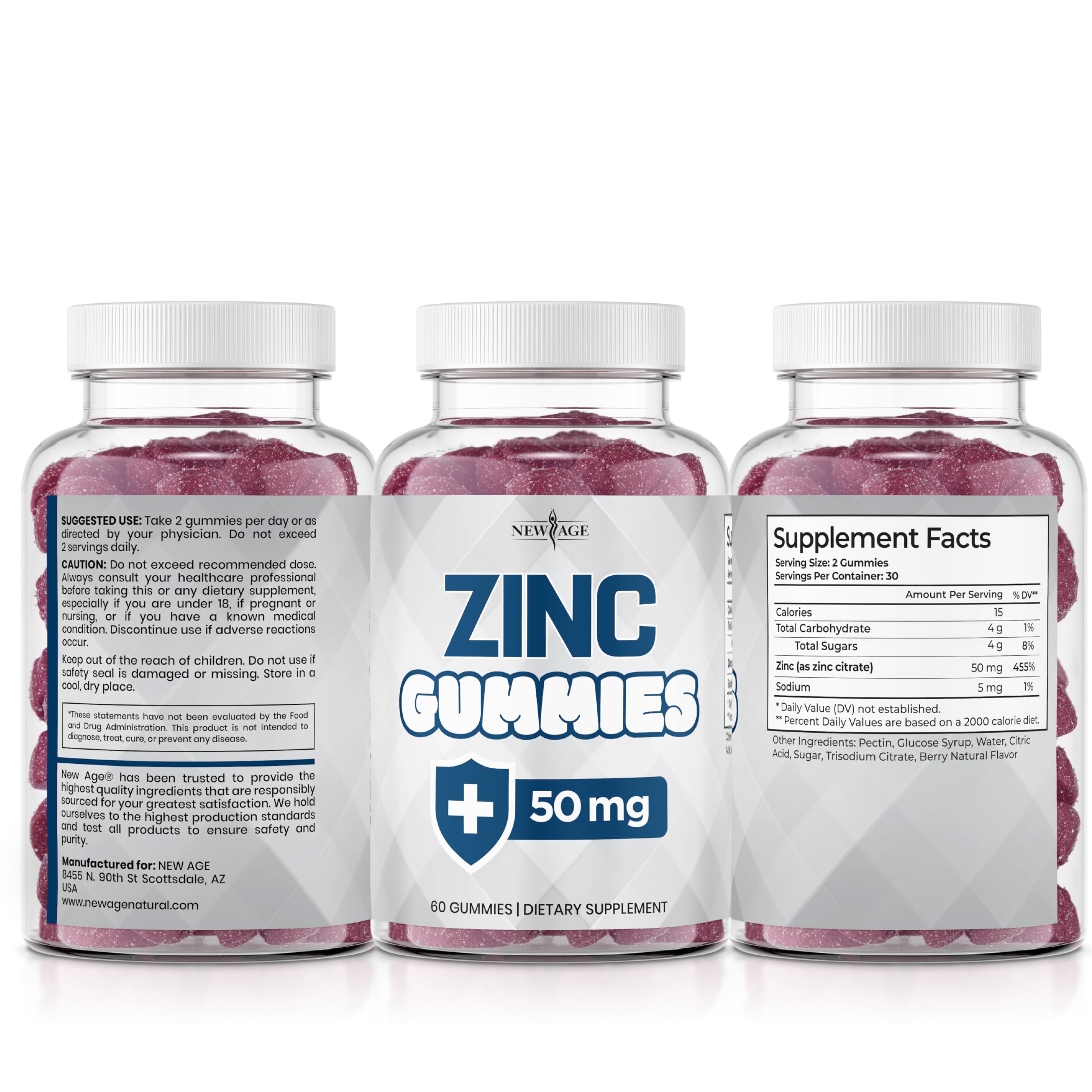 New Age Zinc Gummies kid-friendly pack implies family-safe daily supplement.