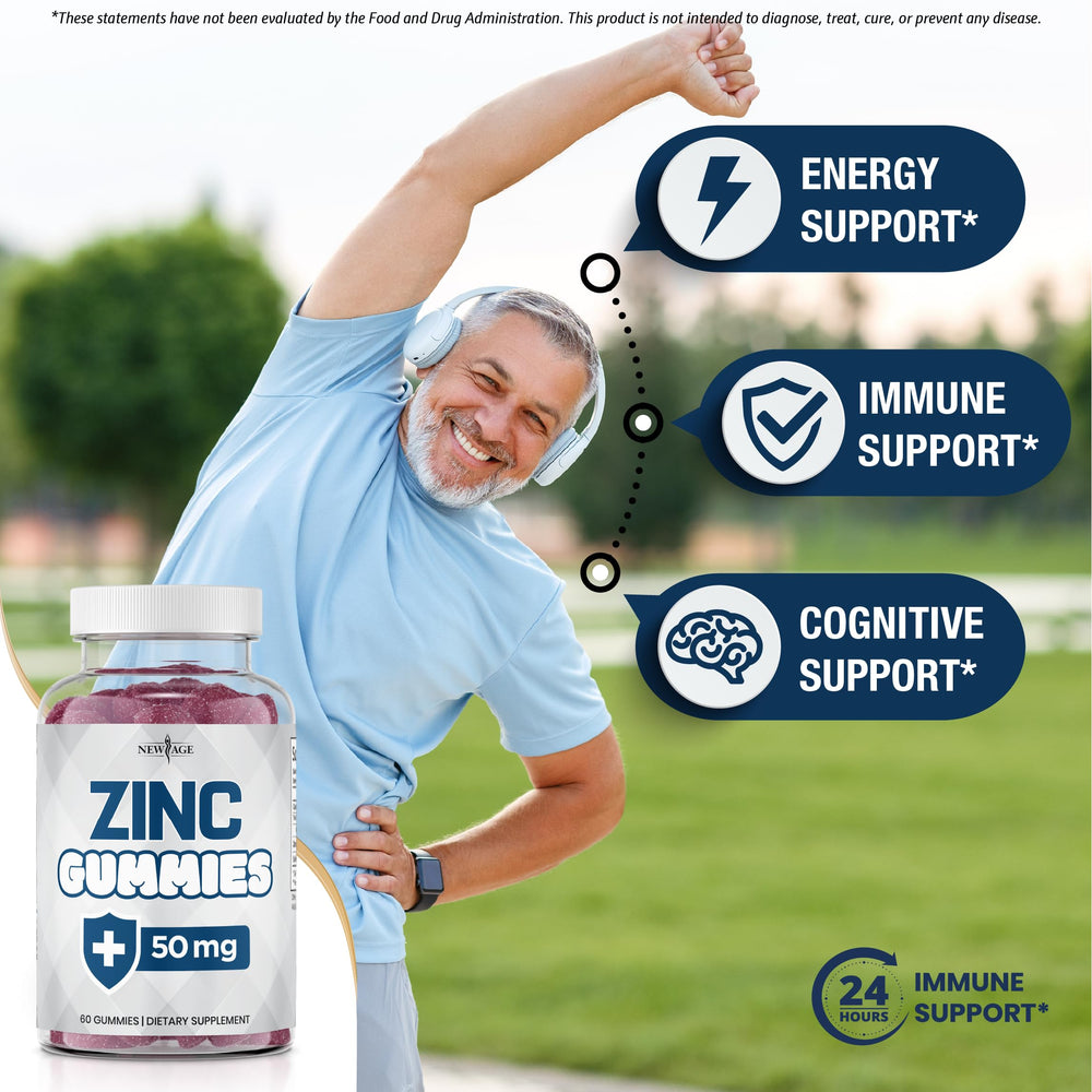 New Age Zinc Gummies pour reveals soft chew texture ideal for daily use.