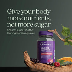 Comparison chart illustrating 52 percent less sugar in New Chapter gummies