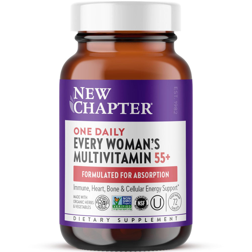 New Chapter 55+ multivitamin bottle front view for daily wellness support.
