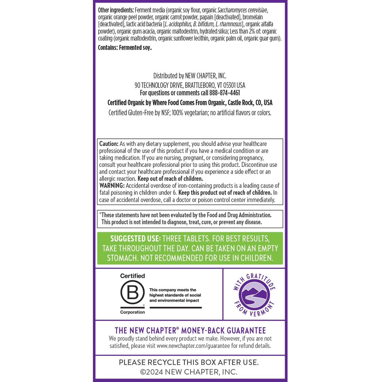 New Chapter Advanced Perfect Prenatal organic vegetables and herbs in formula.