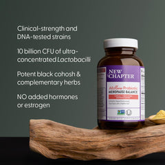 Back packaging lists ingredients for New Chapter All-Flora Probiotic Menopause Balance.