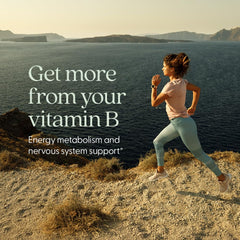 New Chapter B Complex capsules closeup highlighting a fermented formula for easy use.
