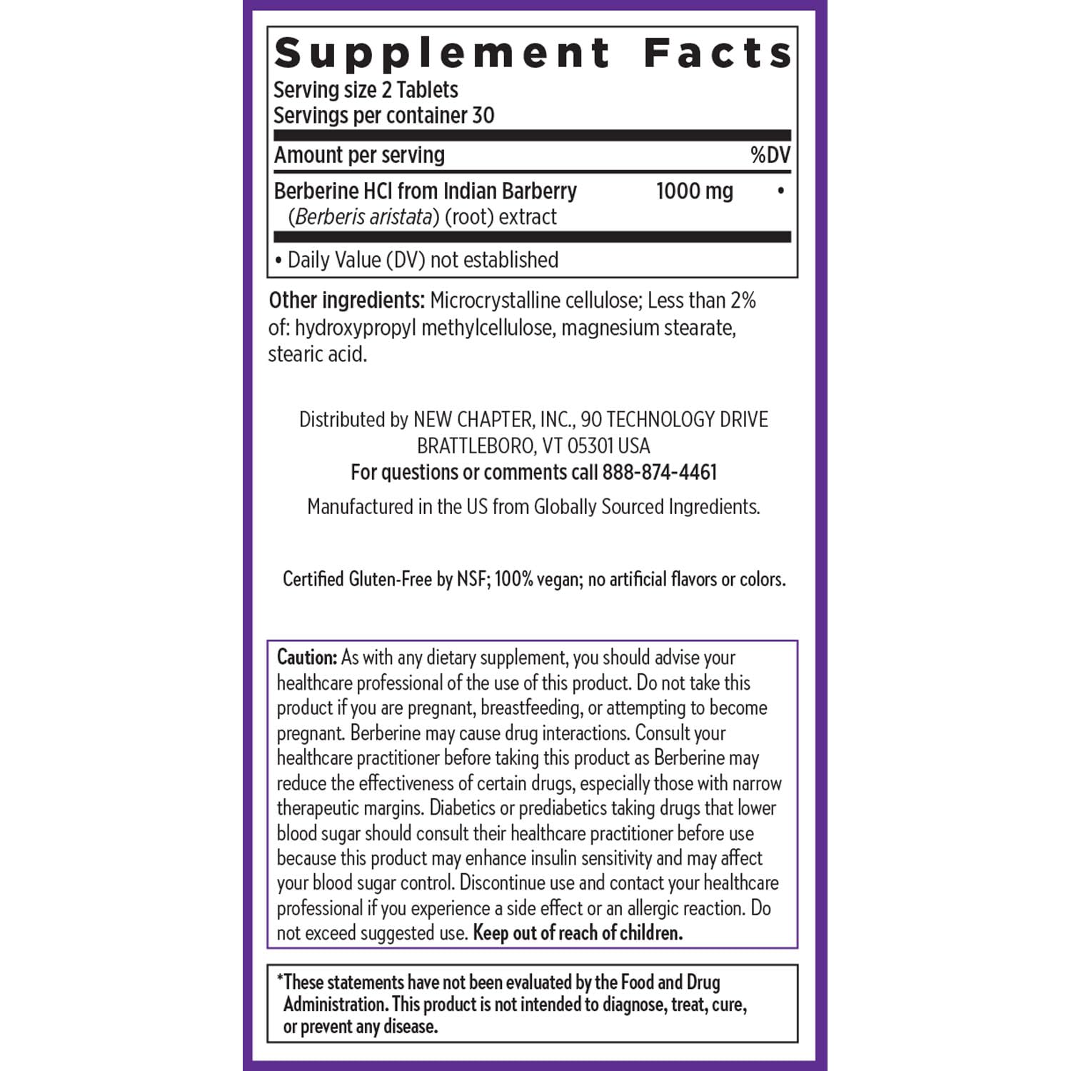 New Chapter Berberine Non-GMO NSF certified label visible.