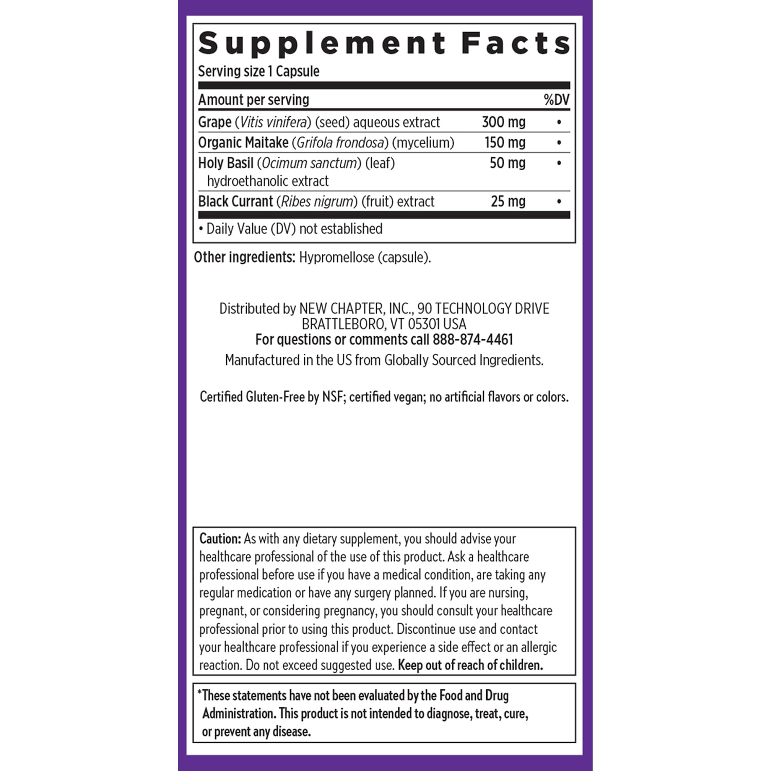 New Chapter Blood Pressure Take Care non-GMO stamp signals product integrity and purity.