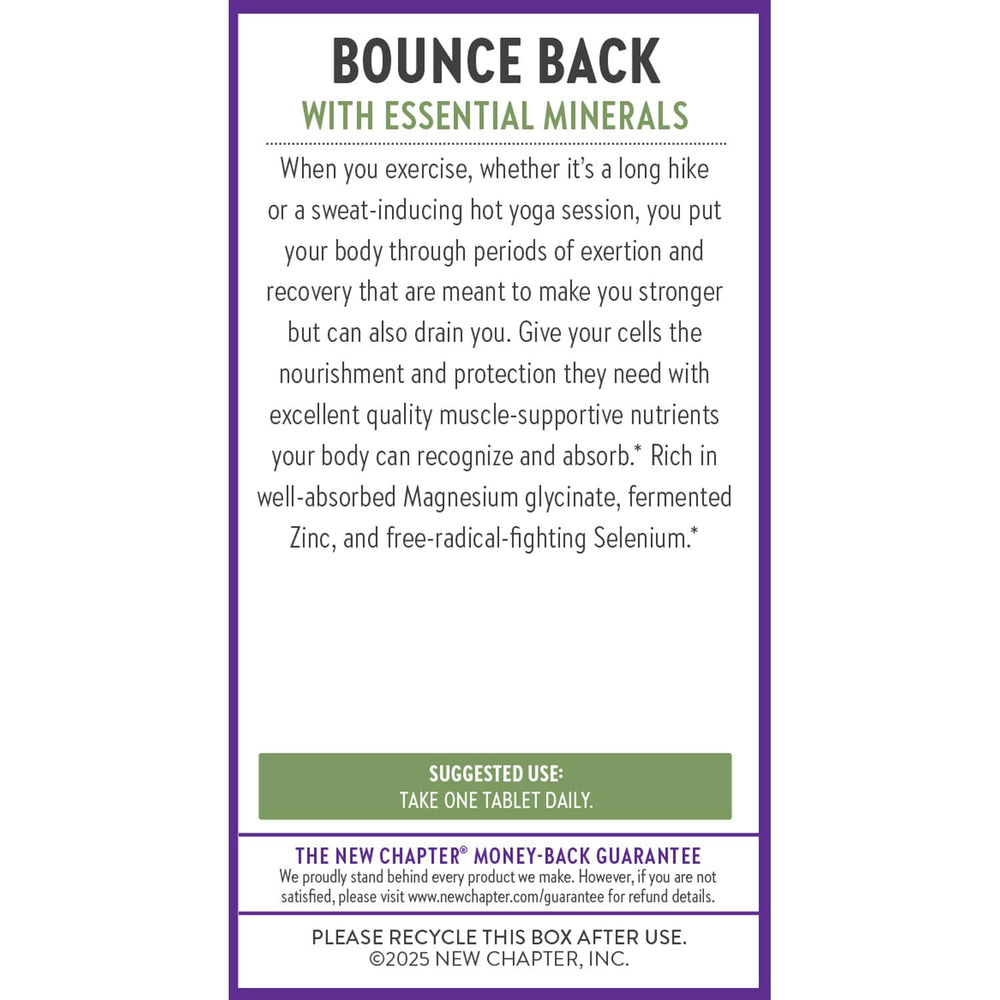New Chapter bottle label with certifications and ingredients—trusted quality for active lifestyles.