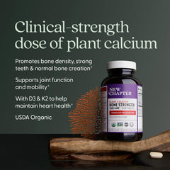 New Chapter Calcium tablets closeup highlights slim tablets designed for easy daily use