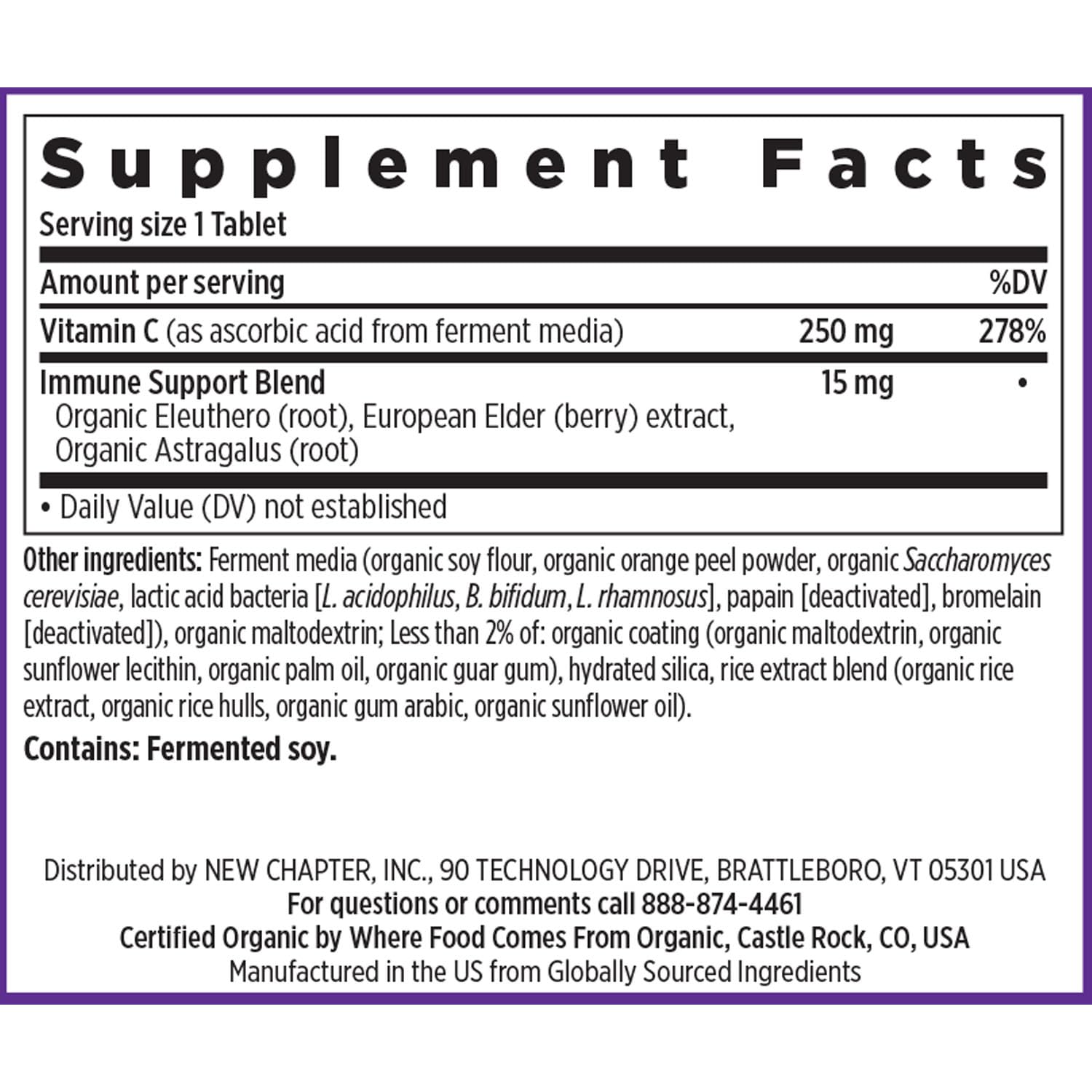 New Chapter vegan, gluten-free, non-GMO certifications label.