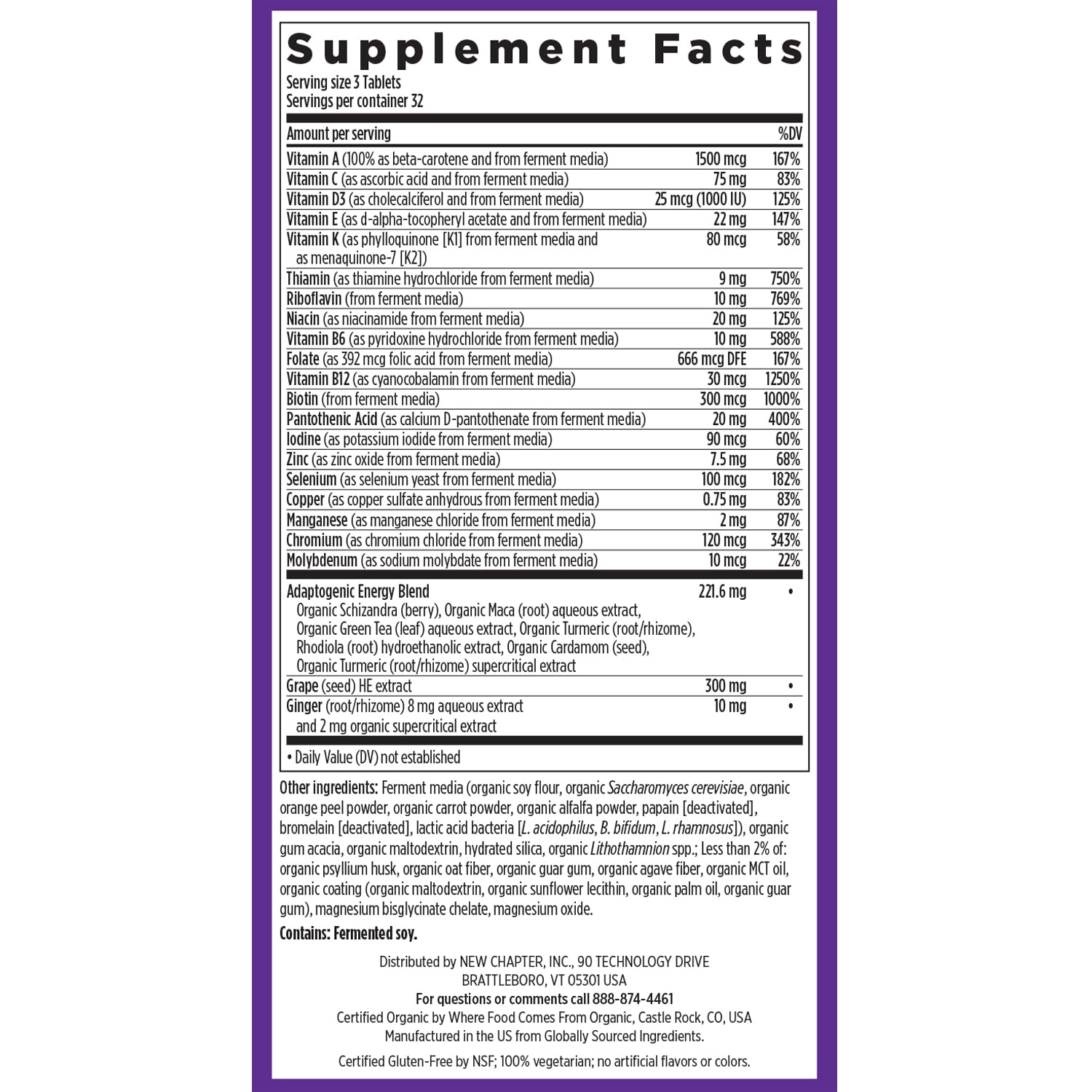 New Chapter Energy Multivitamin with B vitamins boosting cellular energy and mood support.