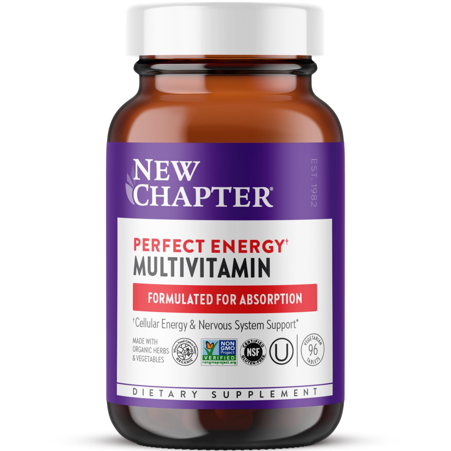 New Chapter Energy Multivitamin bottle front view showing compact daily energy support.