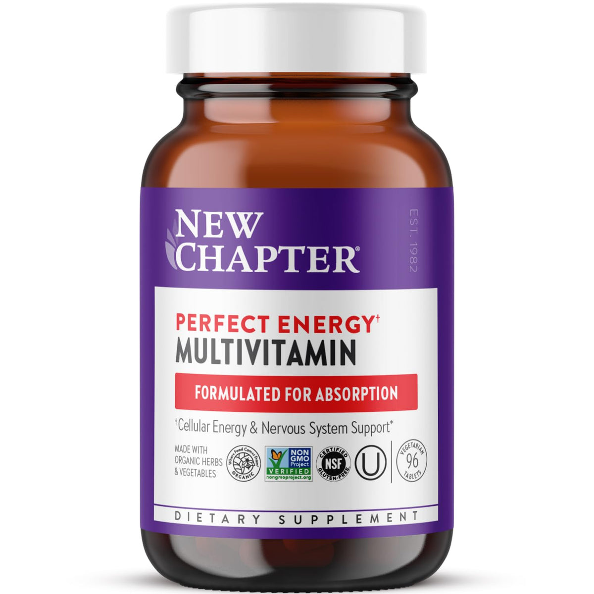 New Chapter Energy Multivitamin bottle front view showing compact daily energy support.