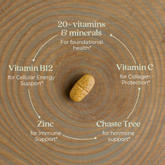 Fermented nutrients label indicating improved absorption for women 40+