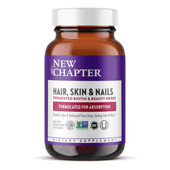 New Chapter Hair Skin Nails bottle shown for easy daily intake and potential hair and nail support