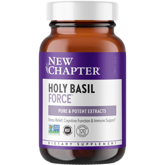 New Chapter Holy Basil Force bottle front for daily stress support.