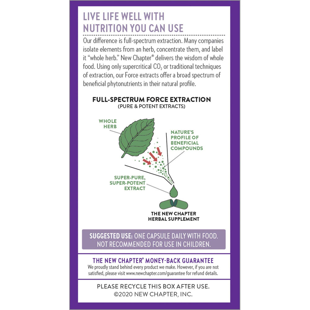 New Chapter Holy Basil Force box back notes oxidation protection.