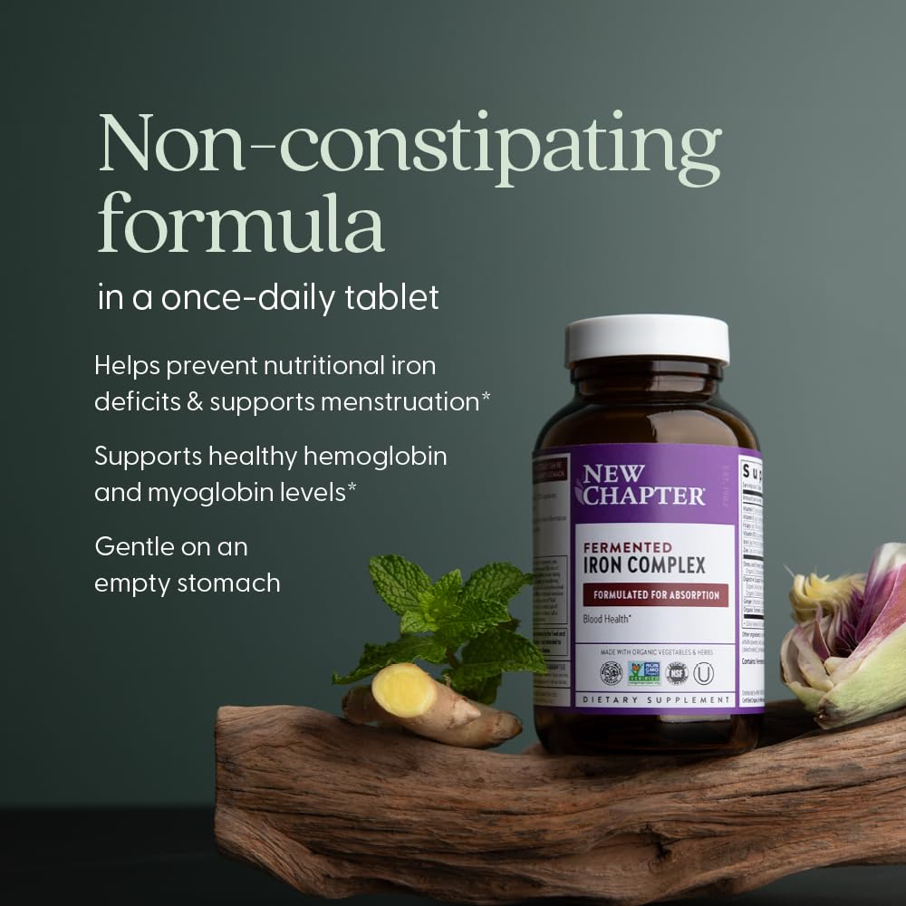 New Chapter Iron fermented formulation close-up highlighting gentle absorption.