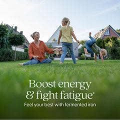 New Chapter Iron tablet daily-dose image emphasizes easy digestion and on-the-go routine.