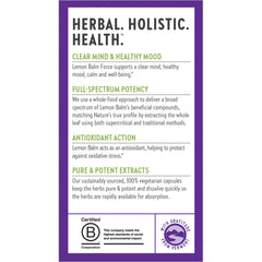 New Chapter Lemon Balm Force box side presents allergen-free statements and 30 capsules.