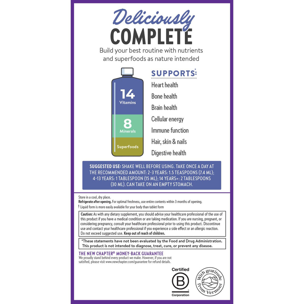 New Chapter liquid multivitamin no added sugar for a clean label.