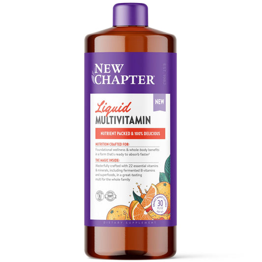 New Chapter orange mango liquid bottle supports daily family nutrition