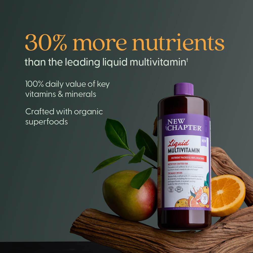 New Chapter orange mango label close-up with ingredients and benefits
