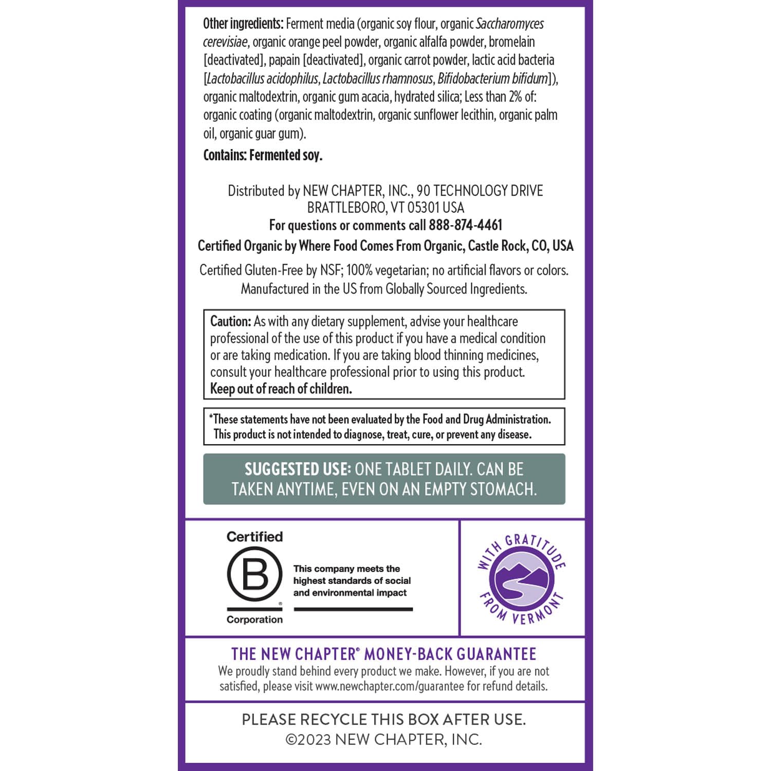 New Chapter Men's Multivitamin 40+ packaging confirms gluten-free and non-GMO certifications.