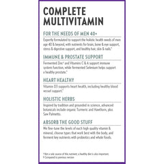 New Chapter Men's Multivitamin 40+ ingredients list showcases fermented nutrients for absorption.
