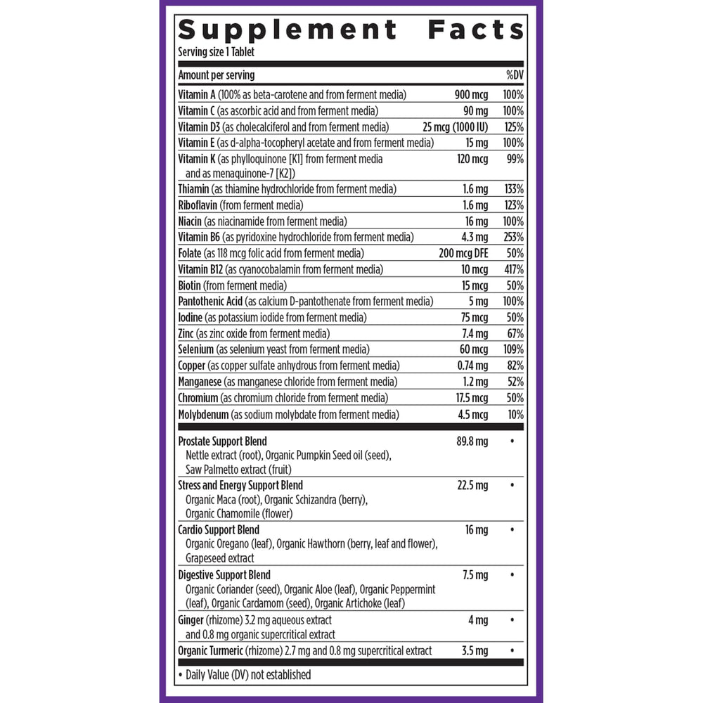 New Chapter Men's Multivitamin 40+ blends support digestion and vitality for daily use.
