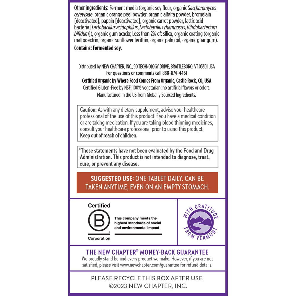 Certification labels on New Chapter packaging Non-GMO Vegetarian Gluten-Free