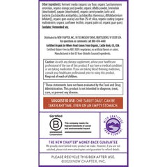 Certification labels on New Chapter packaging Non-GMO Vegetarian Gluten-Free
